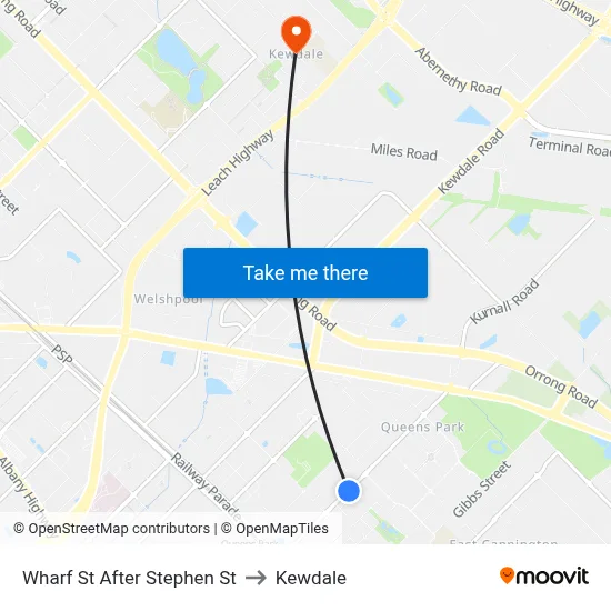 Wharf St After Stephen St to Kewdale map