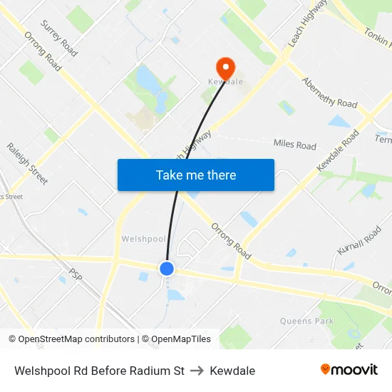 Welshpool Rd Before Radium St to Kewdale map