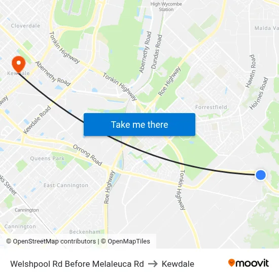 Welshpool Rd Before Melaleuca Rd to Kewdale map