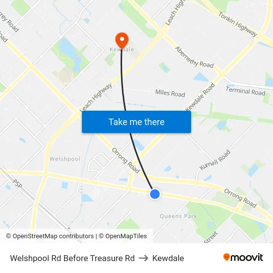 Welshpool Rd Before Treasure Rd to Kewdale map