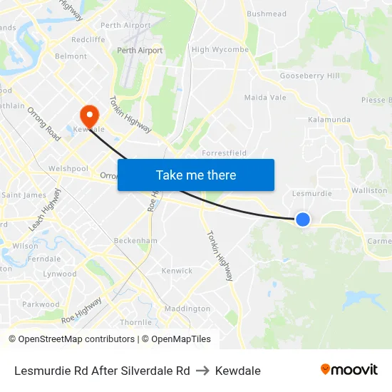 Lesmurdie Rd After Silverdale Rd to Kewdale map