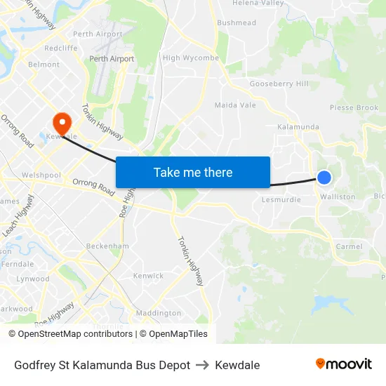 Godfrey St Kalamunda Bus Depot to Kewdale map
