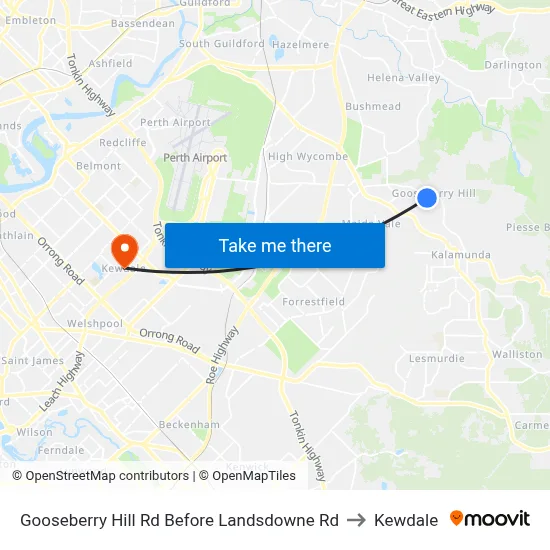Gooseberry Hill Rd Before Landsdowne Rd to Kewdale map