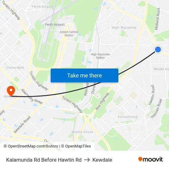 Kalamunda Rd Before Hawtin Rd to Kewdale map