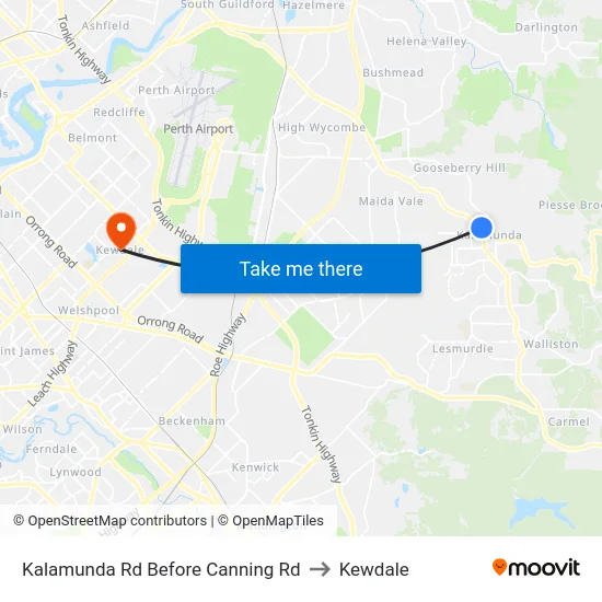 Kalamunda Rd Before Canning Rd to Kewdale map