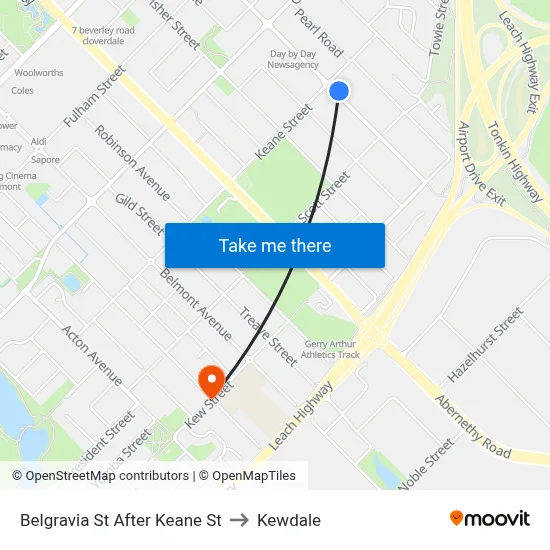 Belgravia St After Keane St to Kewdale map