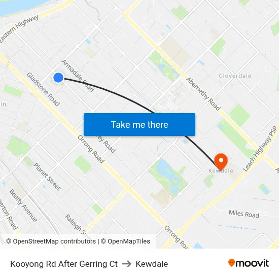 Kooyong Rd After Gerring Ct to Kewdale map