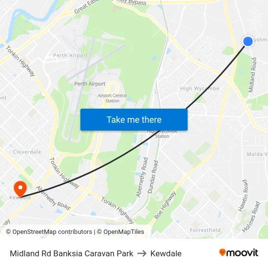 Midland Rd Banksia Caravan Park to Kewdale map