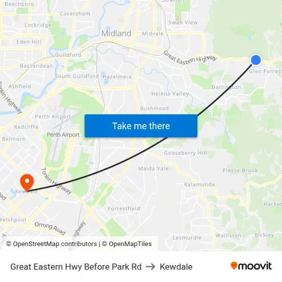 Great Eastern Hwy Before Park Rd to Kewdale map