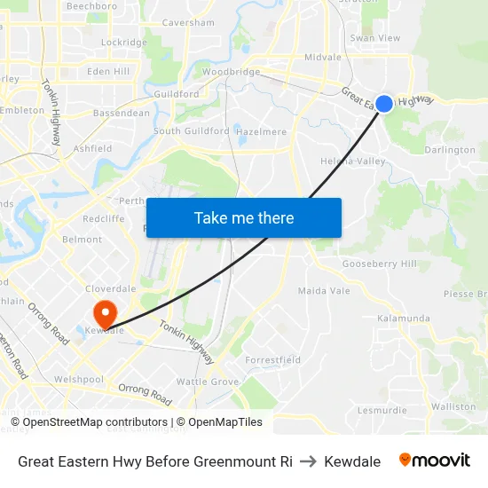 Great Eastern Hwy Before Greenmount Ri to Kewdale map