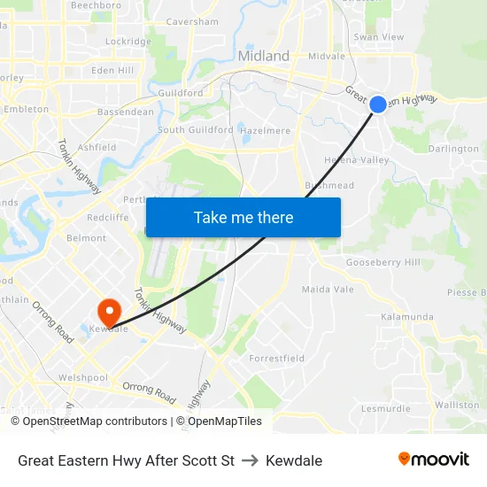 Great Eastern Hwy After Scott St to Kewdale map
