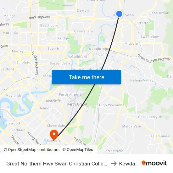 Great Northern Hwy Swan Christian College to Kewdale map