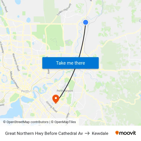Great Northern Hwy Before Cathedral Av to Kewdale map