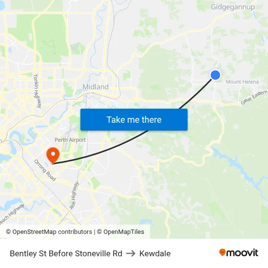 Bentley St Before Stoneville Rd to Kewdale map