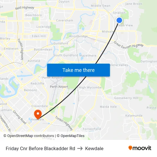 Friday Cnr Before Blackadder Rd to Kewdale map