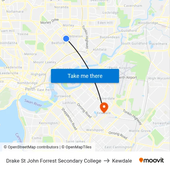 Drake St John Forrest Secondary College to Kewdale map