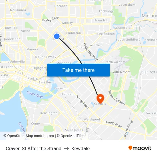 Craven St After the Strand to Kewdale map