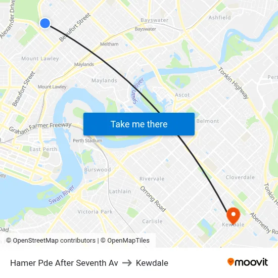 Hamer Pde After Seventh Av to Kewdale map