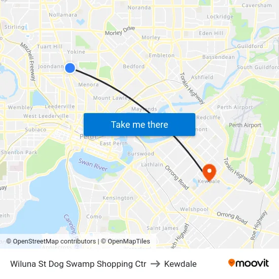 Wiluna St Dog Swamp Shopping Ctr to Kewdale map