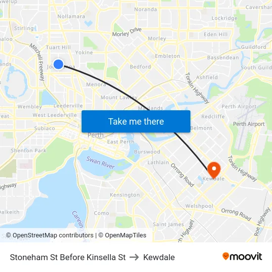 Stoneham St Before Kinsella St to Kewdale map