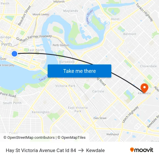Hay St Victoria Avenue Cat Id 84 to Kewdale map