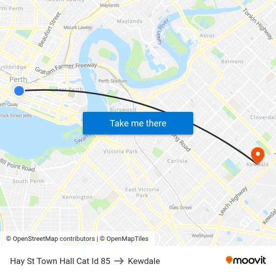 Hay St Town Hall Cat Id 85 to Kewdale map