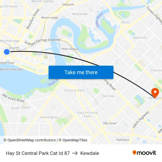 Hay St Central Park Cat Id 87 to Kewdale map