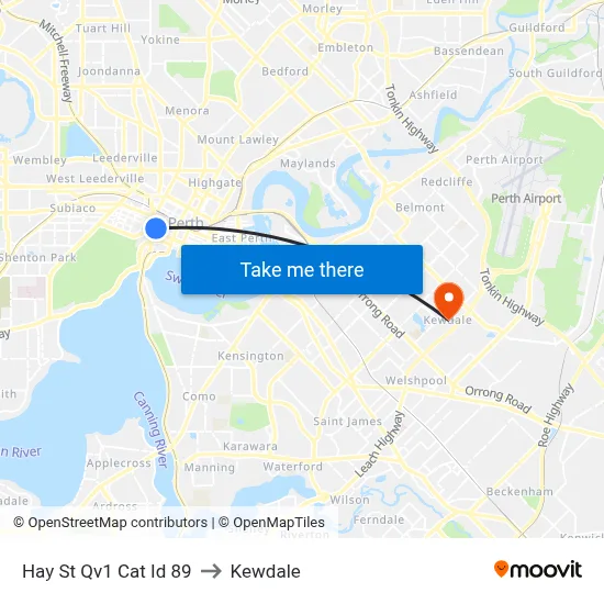 Hay St Qv1 Cat Id 89 to Kewdale map