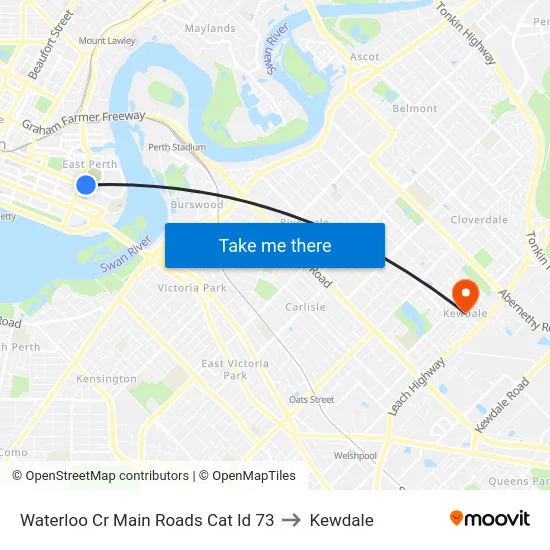 Waterloo Cr Main Roads Cat Id 73 to Kewdale map
