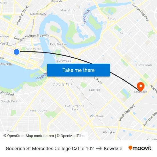 Goderich St Mercedes College Cat Id 102 to Kewdale map