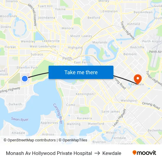 Monash Av Hollywood Private Hospital to Kewdale map