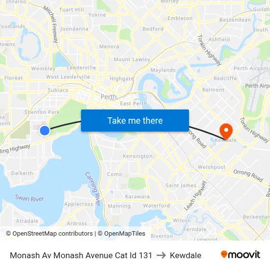 Monash Av Monash Avenue Cat Id 131 to Kewdale map