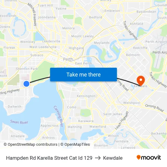 Hampden Rd Karella Street Cat Id 129 to Kewdale map