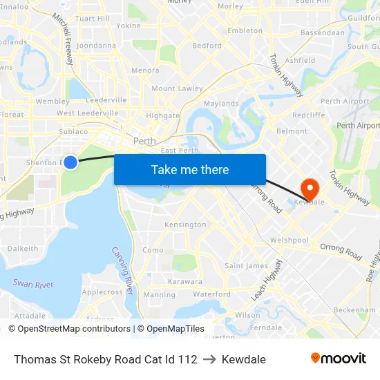 Thomas St Rokeby Road Cat Id 112 to Kewdale map