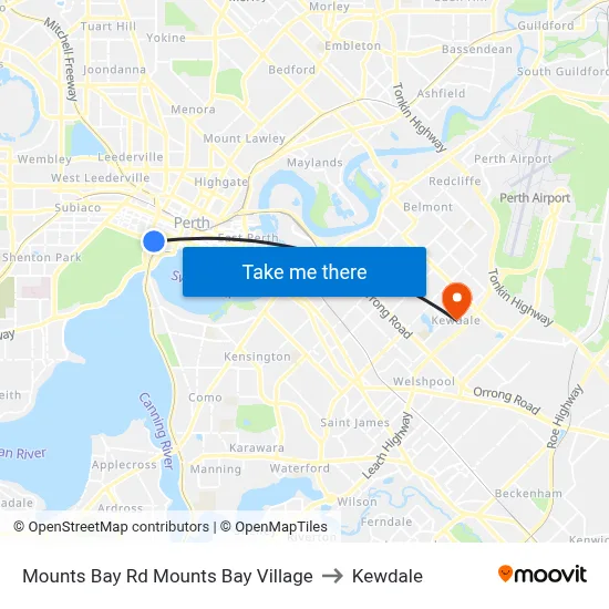Mounts Bay Rd Mounts Bay Village to Kewdale map