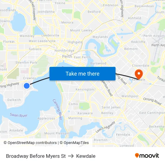 Broadway   Before Myers St to Kewdale map