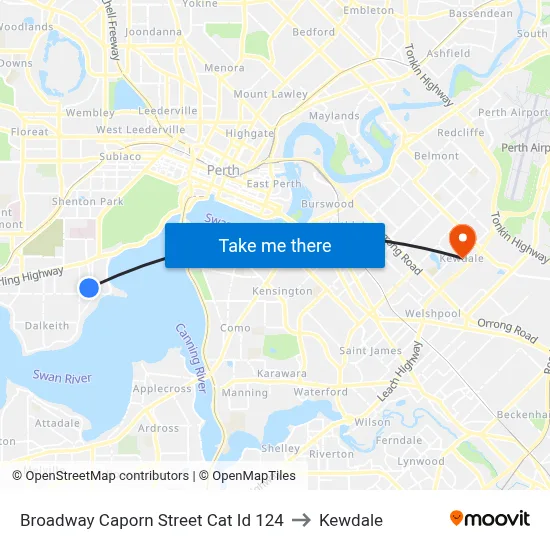 Broadway   Caporn Street Cat Id 124 to Kewdale map