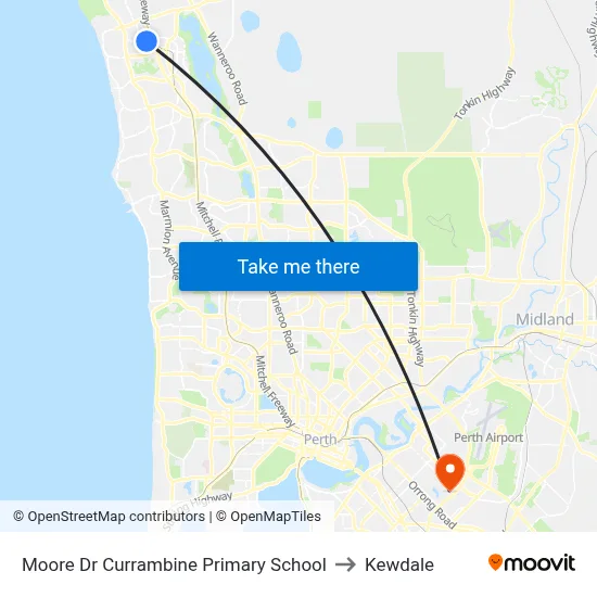 Moore Dr Currambine Primary School to Kewdale map