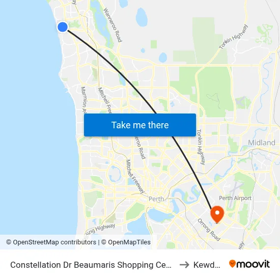 Constellation Dr Beaumaris Shopping Centre to Kewdale map