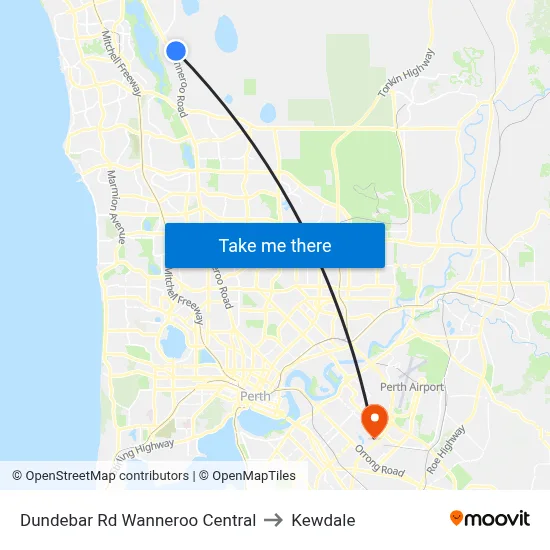 Dundebar Rd Wanneroo Central to Kewdale map