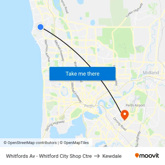 Whitfords Av - Whitford City Shop Ctre to Kewdale map