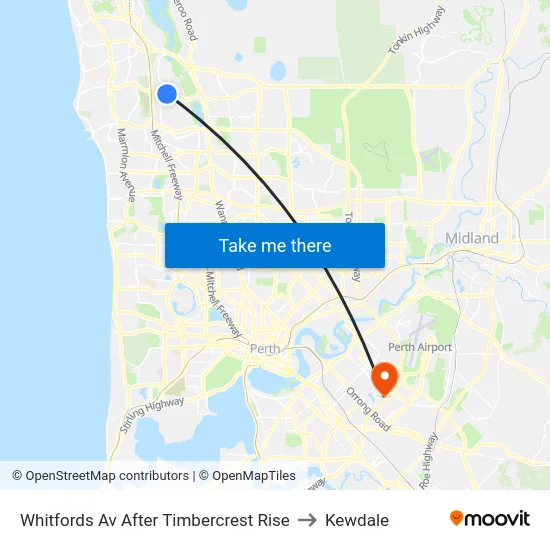 Whitfords Av After Timbercrest Rise to Kewdale map
