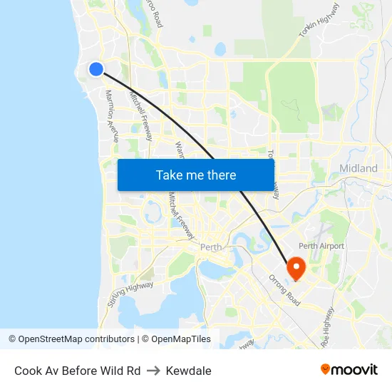 Cook Av Before Wild Rd to Kewdale map