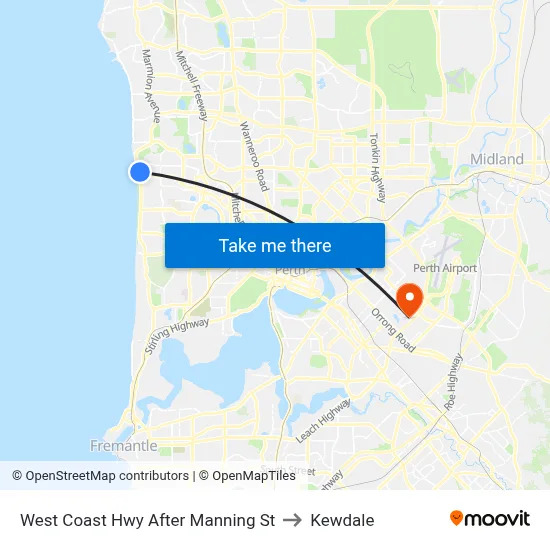 West Coast Hwy After Manning St to Kewdale map