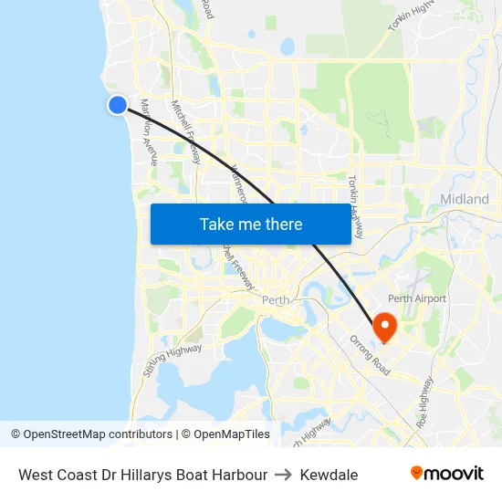 West Coast Dr Hillarys Boat Harbour to Kewdale map