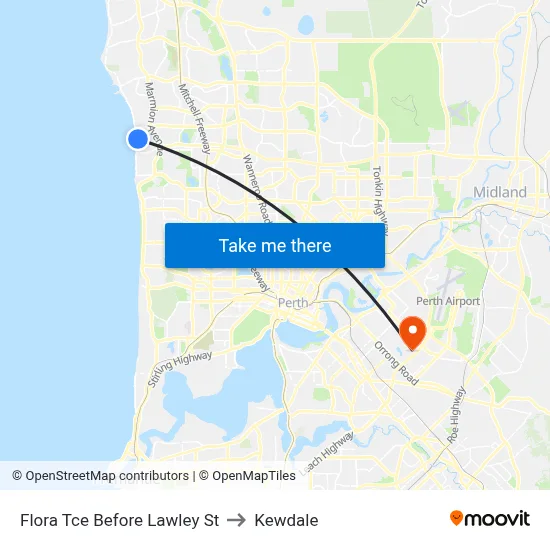 Flora Tce Before Lawley St to Kewdale map