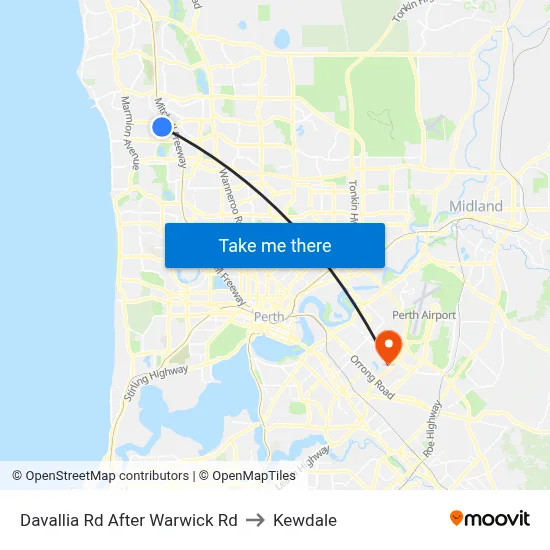 Davallia Rd After Warwick Rd to Kewdale map