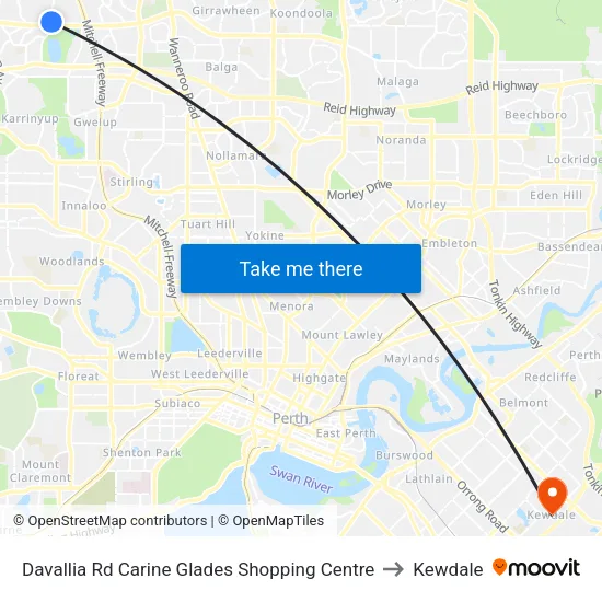 Davallia Rd Carine Glades Shopping Centre to Kewdale map