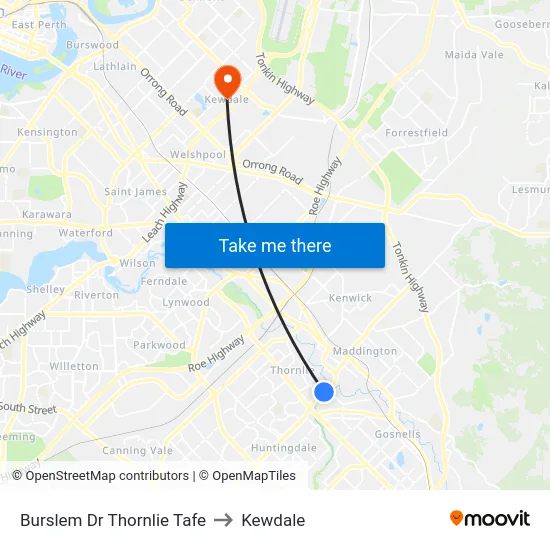Burslem Dr Thornlie Tafe to Kewdale map