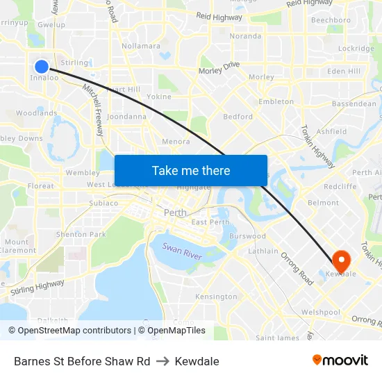 Barnes St Before Shaw Rd to Kewdale map